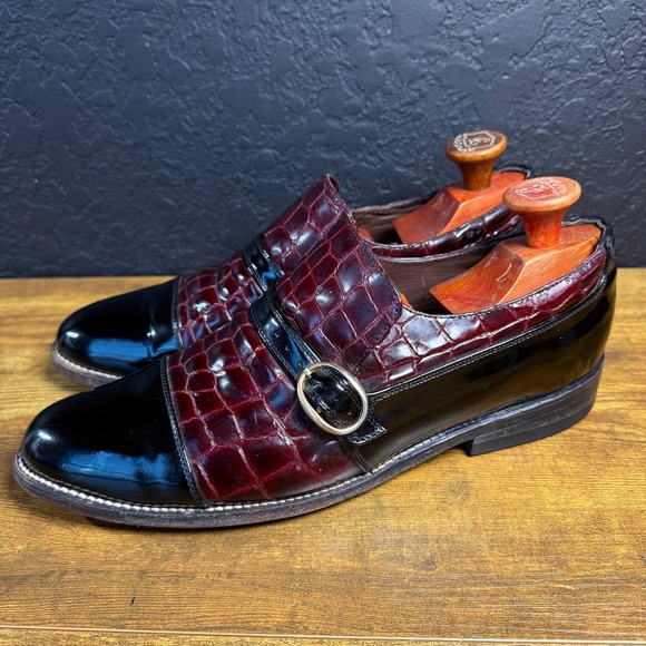 Stacy Baldwin‎ Burgundy Croc Black Patent Monk Strap Loafers Mens 9D 13803-90 main image 6